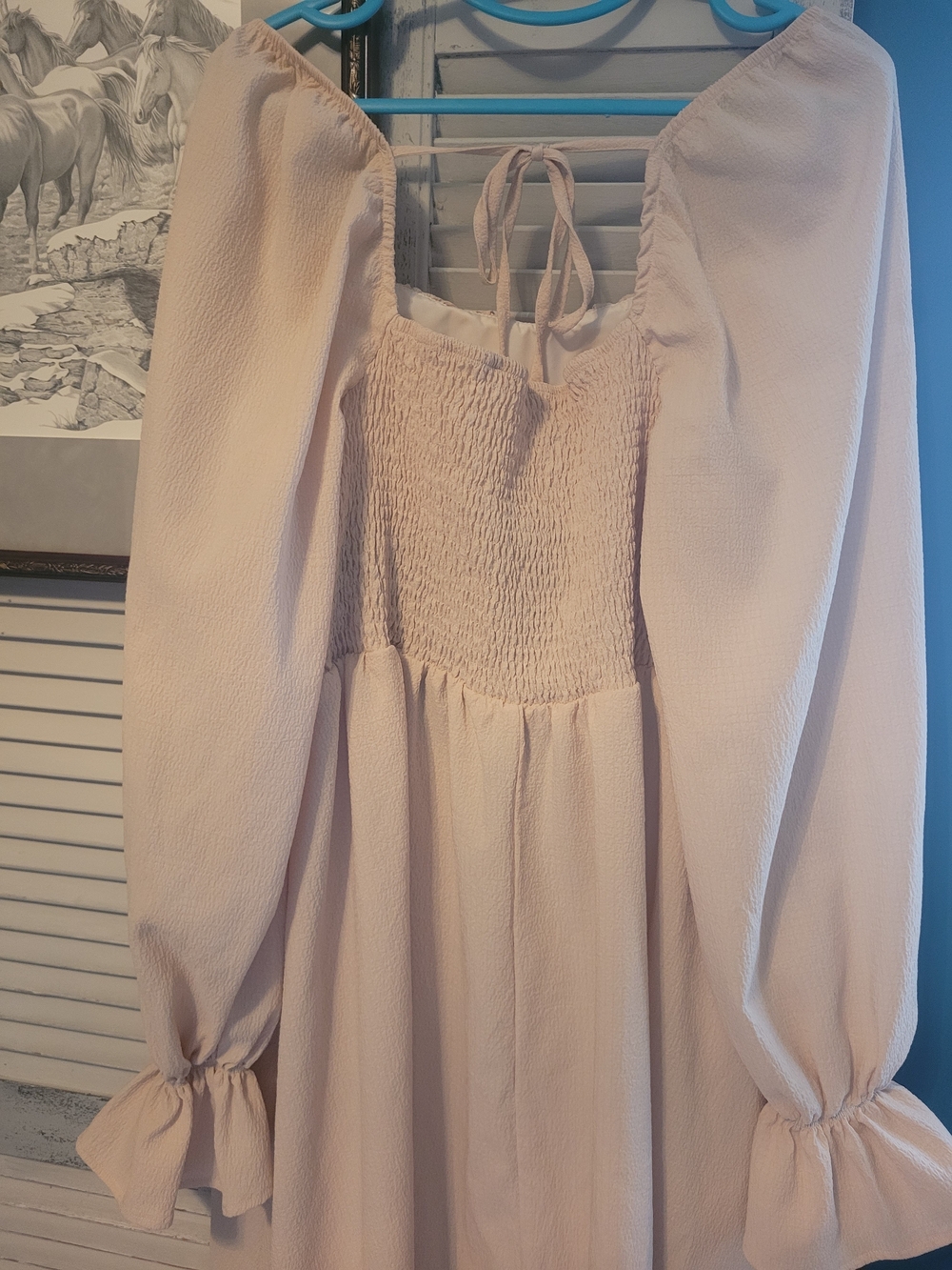 Blush Pink Peasant Dress with Floral Corset Waist - Picture 5 of 6